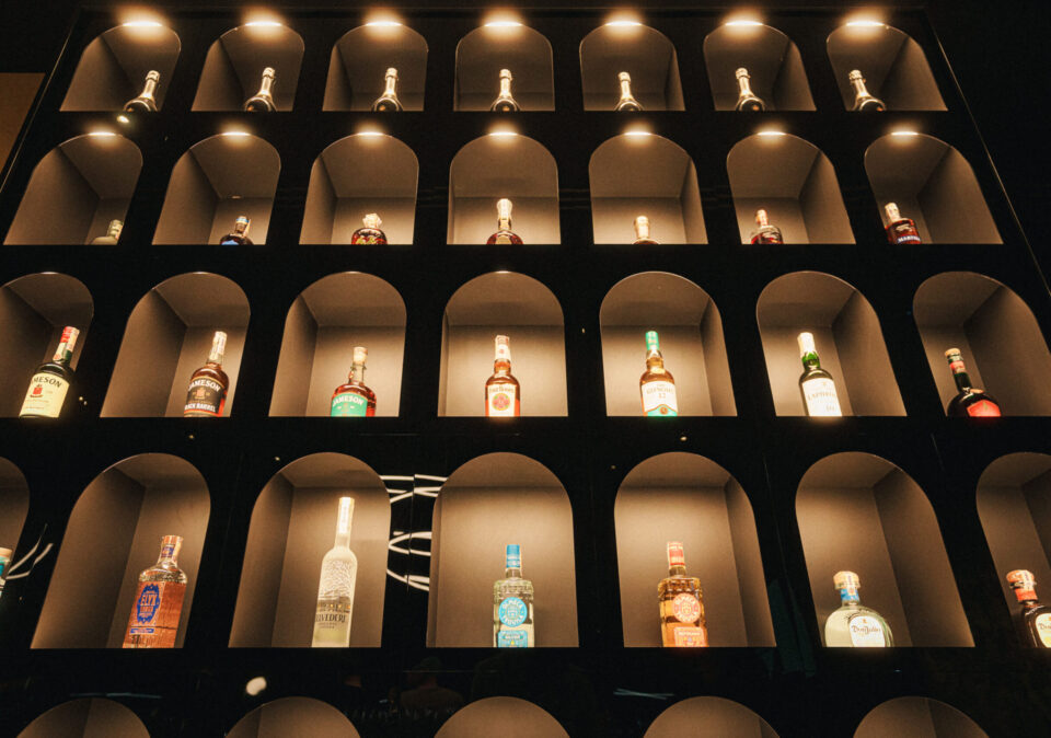 Illuminated bottle wall at HI.5 Night Bar.