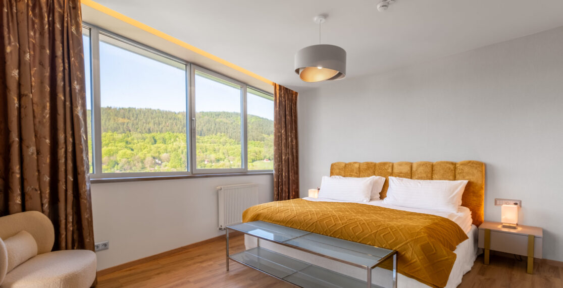 Holiday Inn Žilina double room with a mountain view.